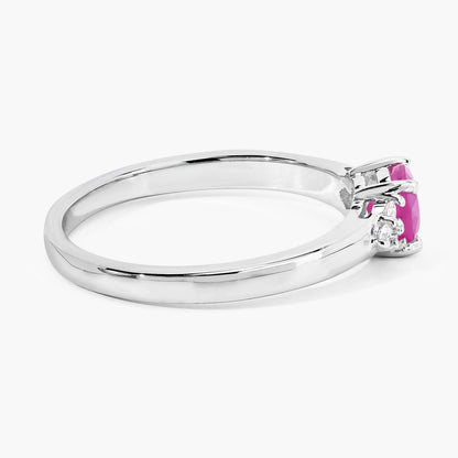 0.55 Ct Round Red Mozambique Ruby and Lab Diamond Prong Silver Cocktail Ring