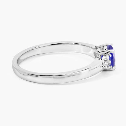 0.47 Ct Round Violet Tanzanite & Lab Diamond Prong Silver Cocktail Ring