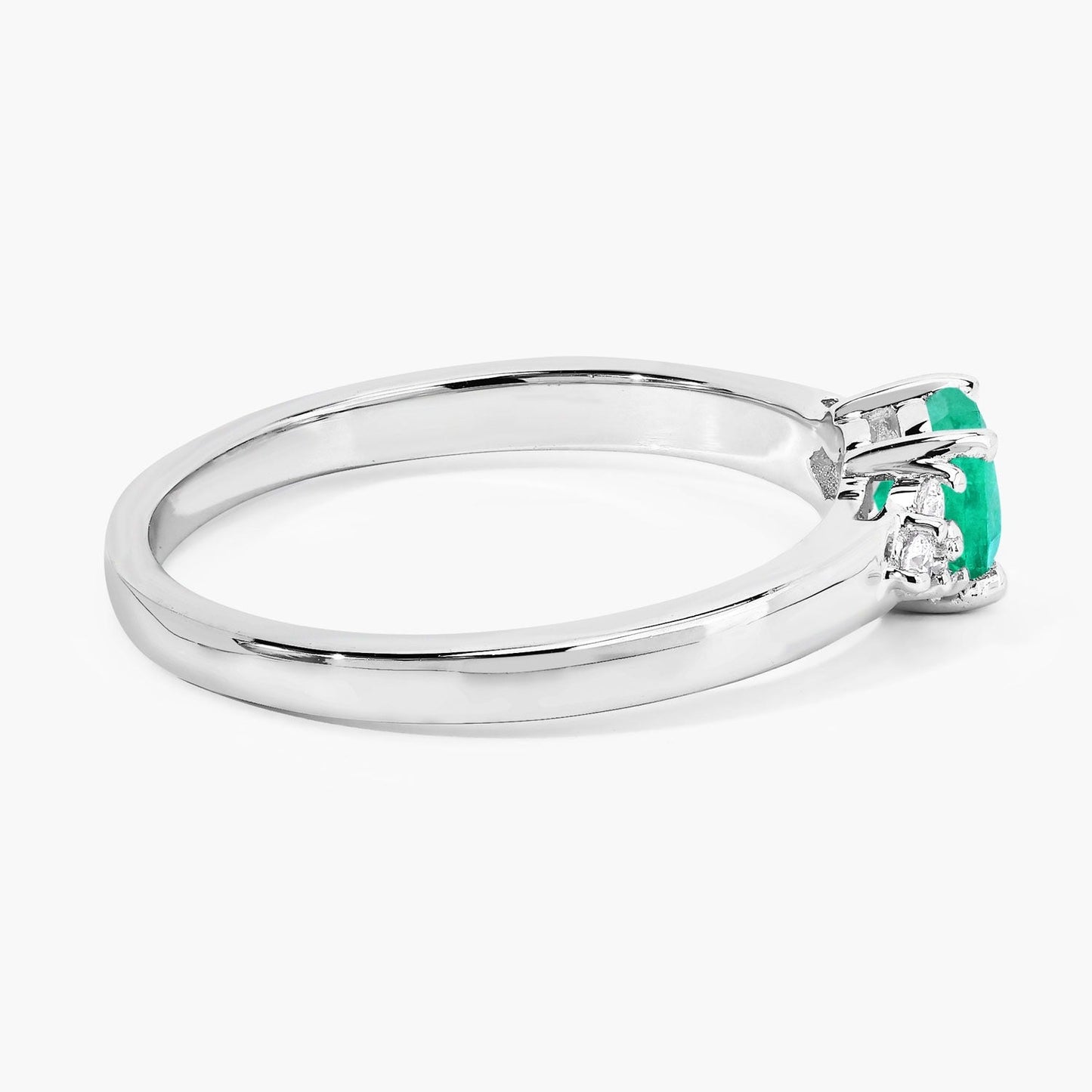 0.42 Ct Round Green Zambian Emerald and Lab Diamond Prong Silver Cocktail Ring