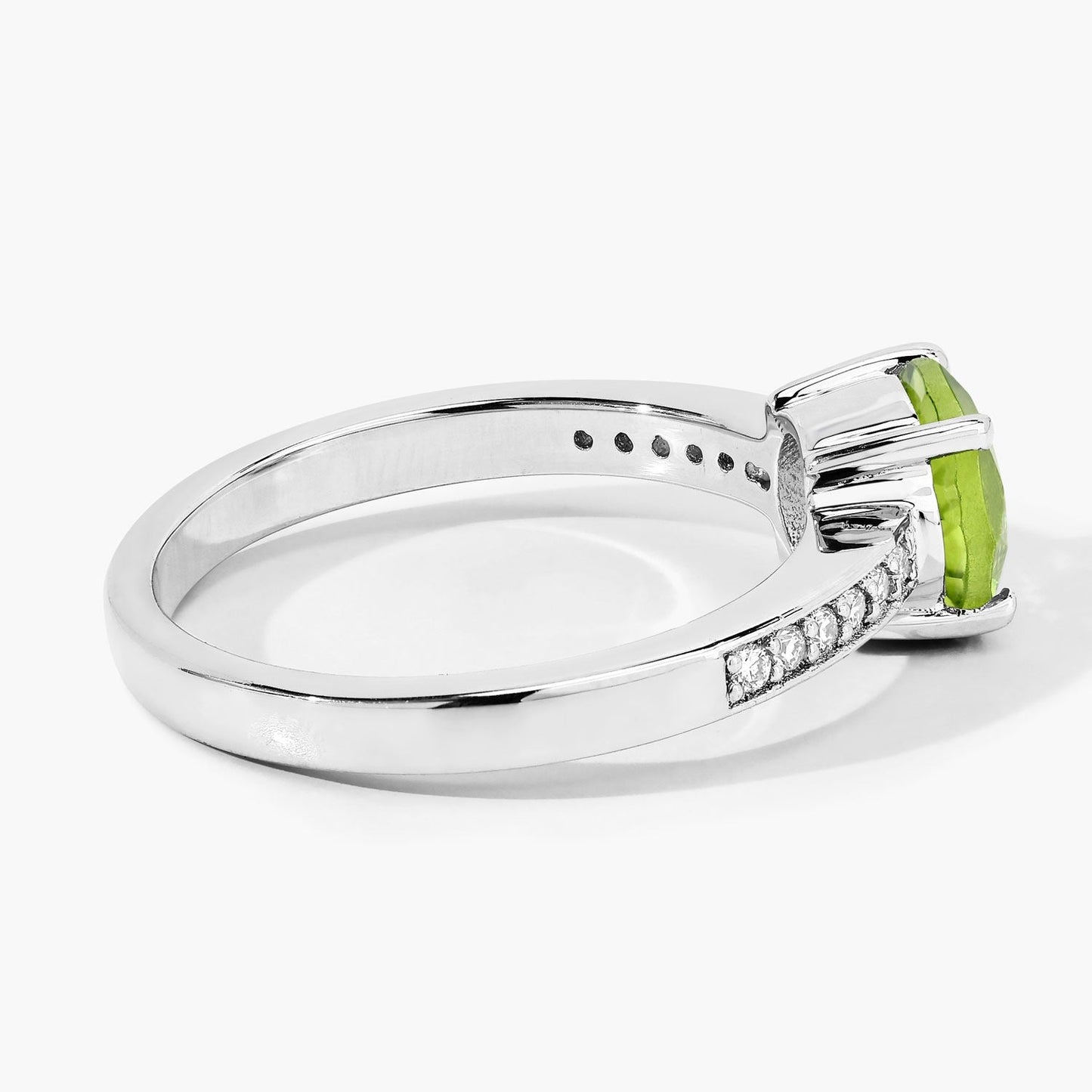 1.25 Ct Round Green Peridot & Lab Diamond Prong Silver Pave Bridge Ring