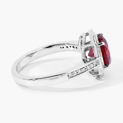 2.25 Ct Round Red Mozambique Garnet and Lab Diamond Prong Silver Pave Halo Ring