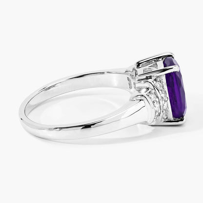 1.45 Ct Cushion Purple Amethyst Lab Diamond Prong Silver Bridge Ring