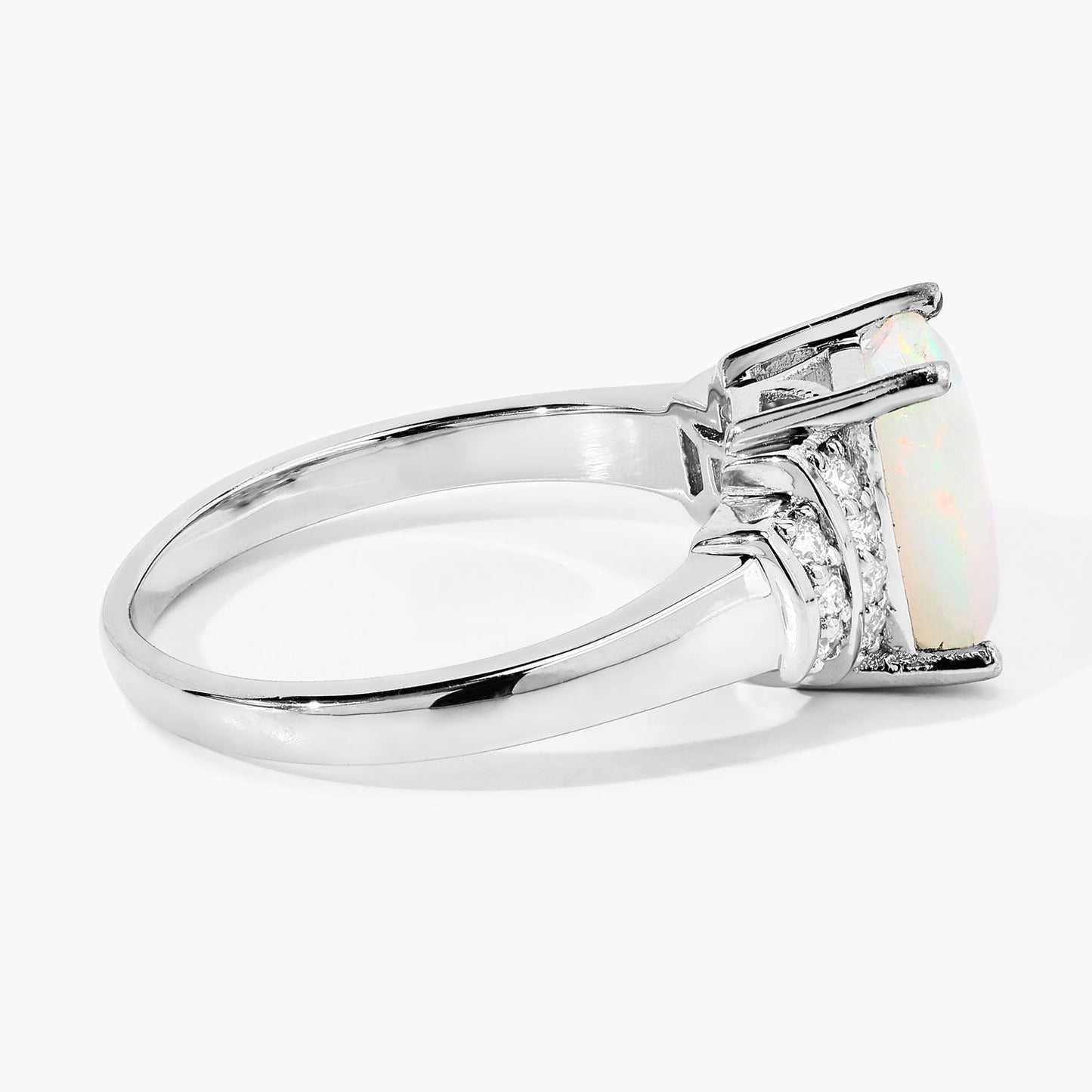 1 Ct Cushion White Ethiopian Opal Lab Diamond Prong Silver Bridge Ring