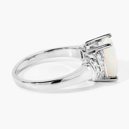 1 Ct Cushion White Ethiopian Opal Lab Diamond Prong Silver Bridge Ring