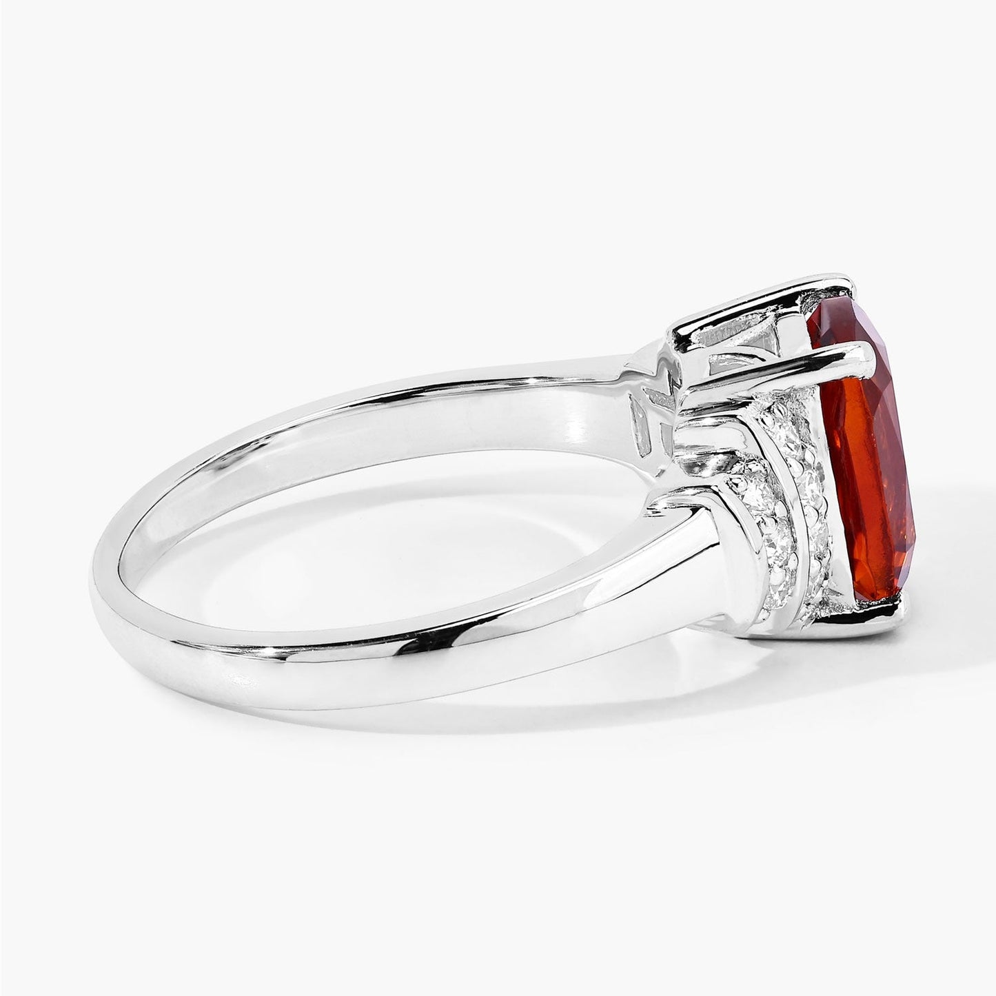 1.65 Ct Cushion Yellow Madeira Citrine and Lab Diamond Prong Silver Bridge Ring