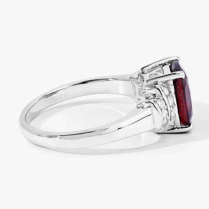 2.40 Ct Cushion Red Mozambique Garnet and Lab Diamond Prong Silver Bridge Ring