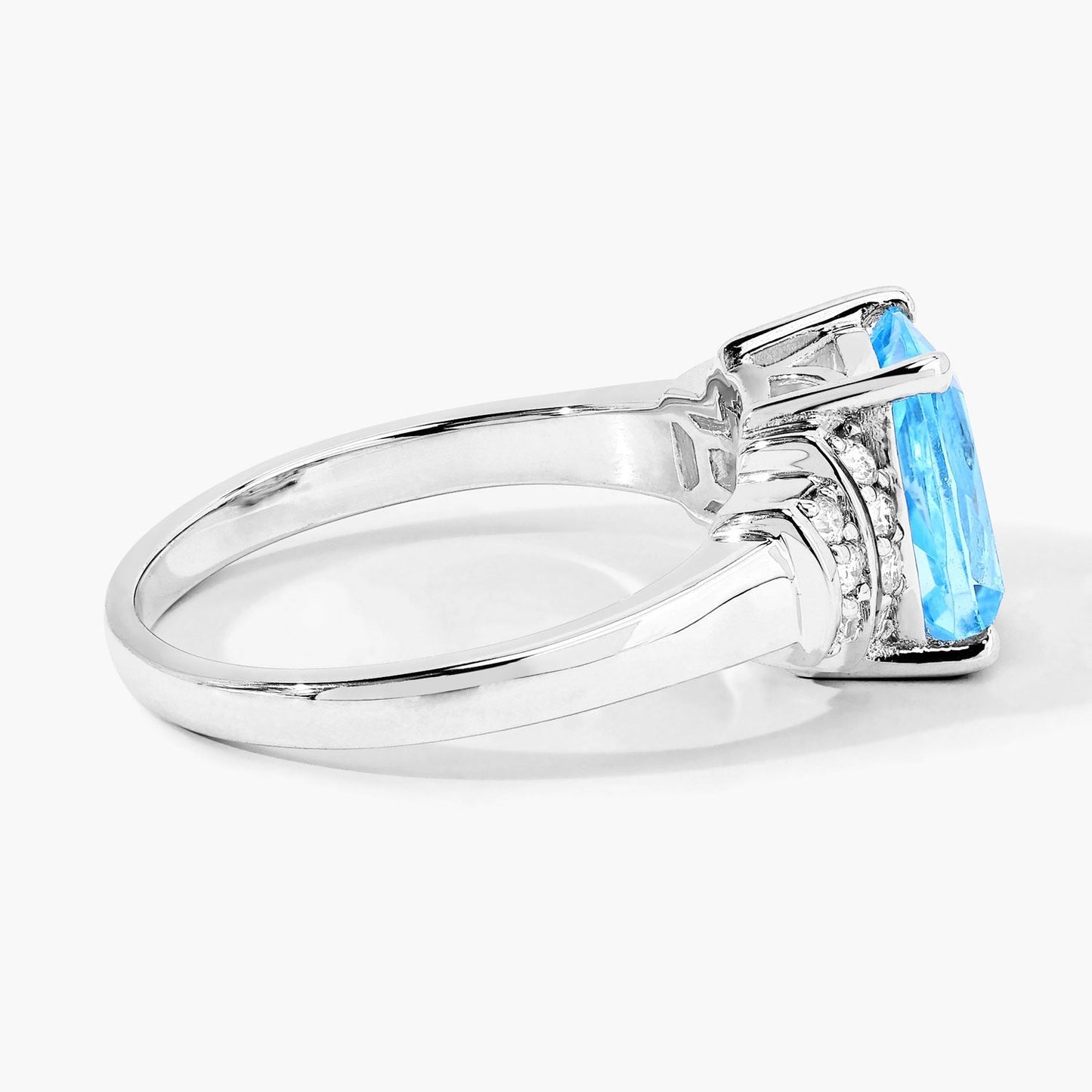 2.65 Ct Cushion Swiss Blue Topaz and Lab Diamond Prong Silver Bridge Ring