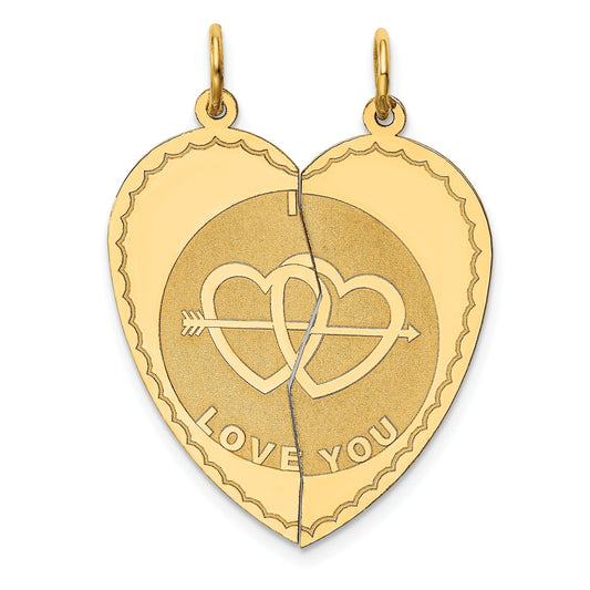 14k Gold  I LOVE YOU Charm Pendant 2 Piece