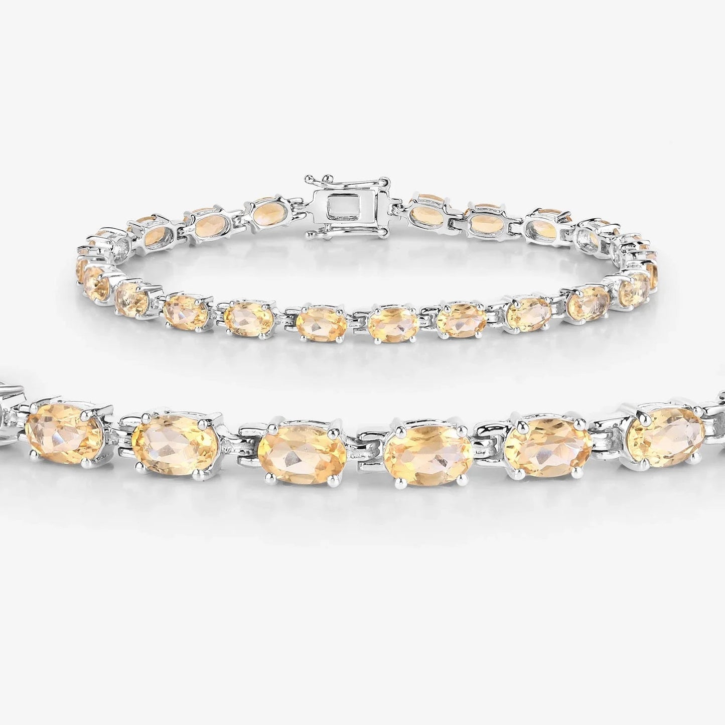 9.03 Ct Oval Yellow Citrine Prong Sterling Silver Tennis Bracelet