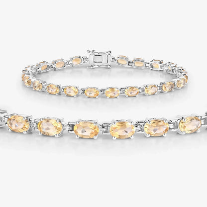 9.03 Ct Oval Yellow Citrine Prong Sterling Silver Tennis Bracelet