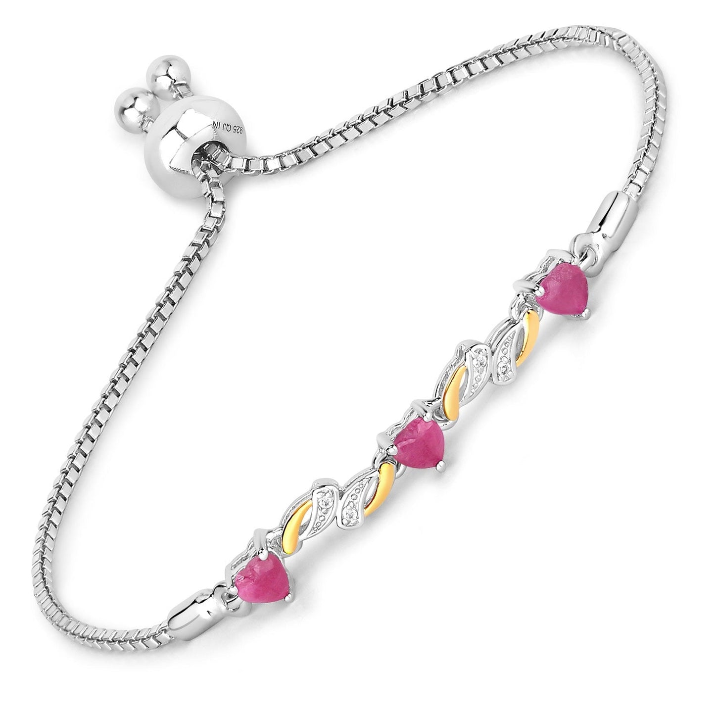 1.09 Ct Heart Pink Ruby Prong Silver Bolo Adjustable Bracelet