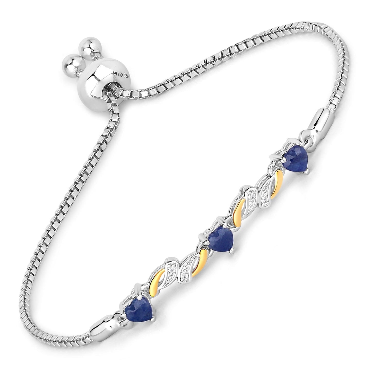 1.09 Ct Heart Blue Sapphire Prong Silver Bolo Adjustable Bracelet