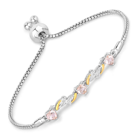 0.79 Ct Heart Pink Morganite Prong Silver Bolo Adjustable Bracelet