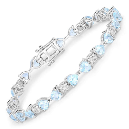 11 Ct Heart Blue Topaz Prong Silver Tennis Bracelet