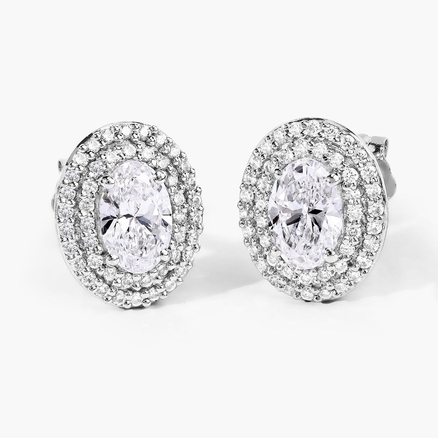 1.32 Ct. Oval Lab Grown Diamond Prong Platinum Double Bridal Halo Stud Earrings