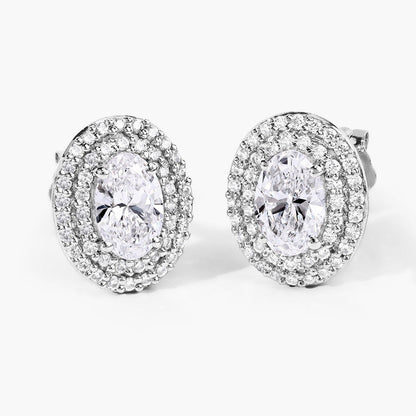 1.32 Ct. Oval Lab Grown Diamond Prong Platinum Double Bridal Halo Stud Earrings