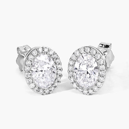 1.76 Ct Oval Lab Grown Diamond Prong Platinum Bridal Halo Stud Earrings