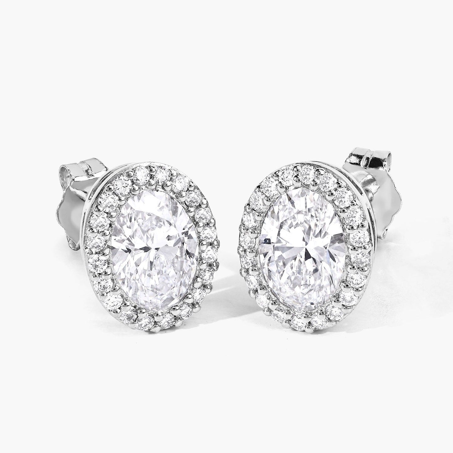 1.76 Ct Oval Lab Grown Diamond Prong Platinum Bridal Halo Stud Earrings