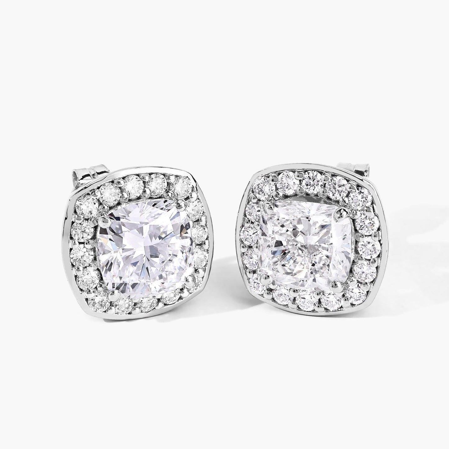 Cushion Lab Grown Diamond Prong Platinum Bridal Halo Stud Earrings