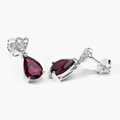 3.80 Ct Pear Red Mozambique Garnet & Lab Diamond Prong Silver Teardrop Dangle Earrings