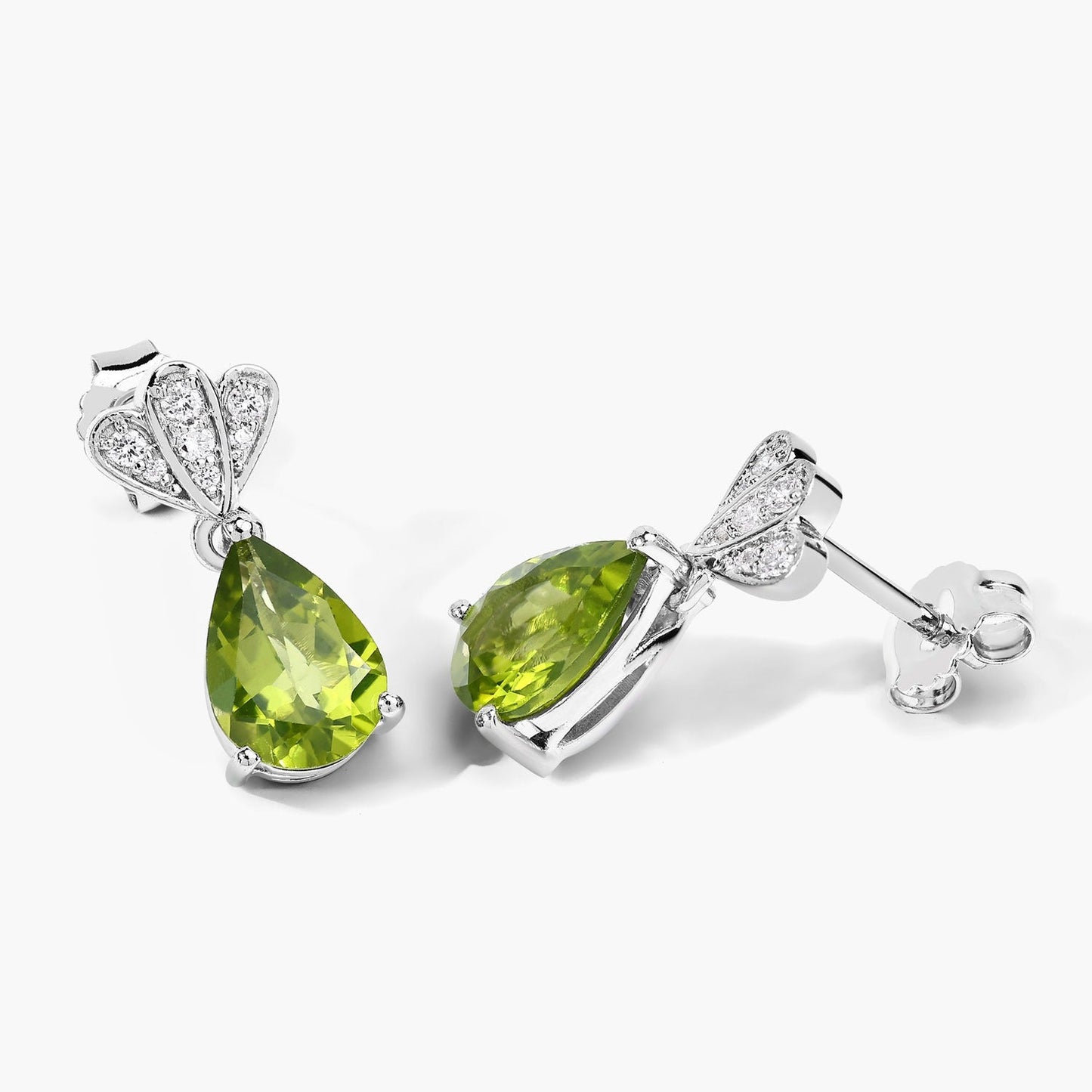 2.70 Ct Pear Green Peridot & Lab Diamond Prong Silver Teardrop Dangle Earrings