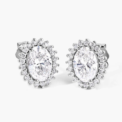 2.45 Ct Oval Lab Grown Diamond Prong Platinum Bridal Floral Stud Earrings