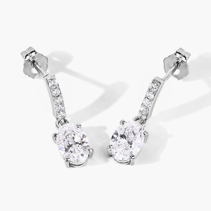 1.64 Ct Oval Lab Grown Diamond Prong Platinum Dangle Drop Bridal Earrings