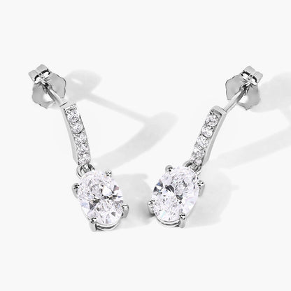 1.64 Ct Oval Lab Grown Diamond Prong Platinum Dangle Drop Bridal Earrings