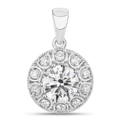 2.32 Ct Round Lab Grown Diamond Prong Platinum Bridal Halo Floral Pendant