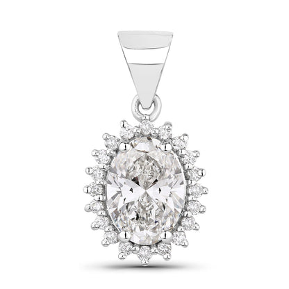 1.23 Ct Oval Lab Grown Diamond Bridal Floral Halo Platinum Pendant