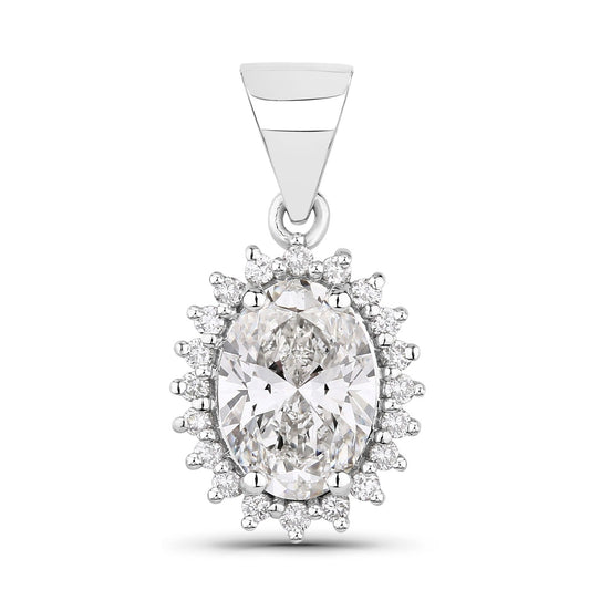 1.23 Ct Oval Lab Grown Diamond Prong Platinum Bridal Floral Halo Pendant