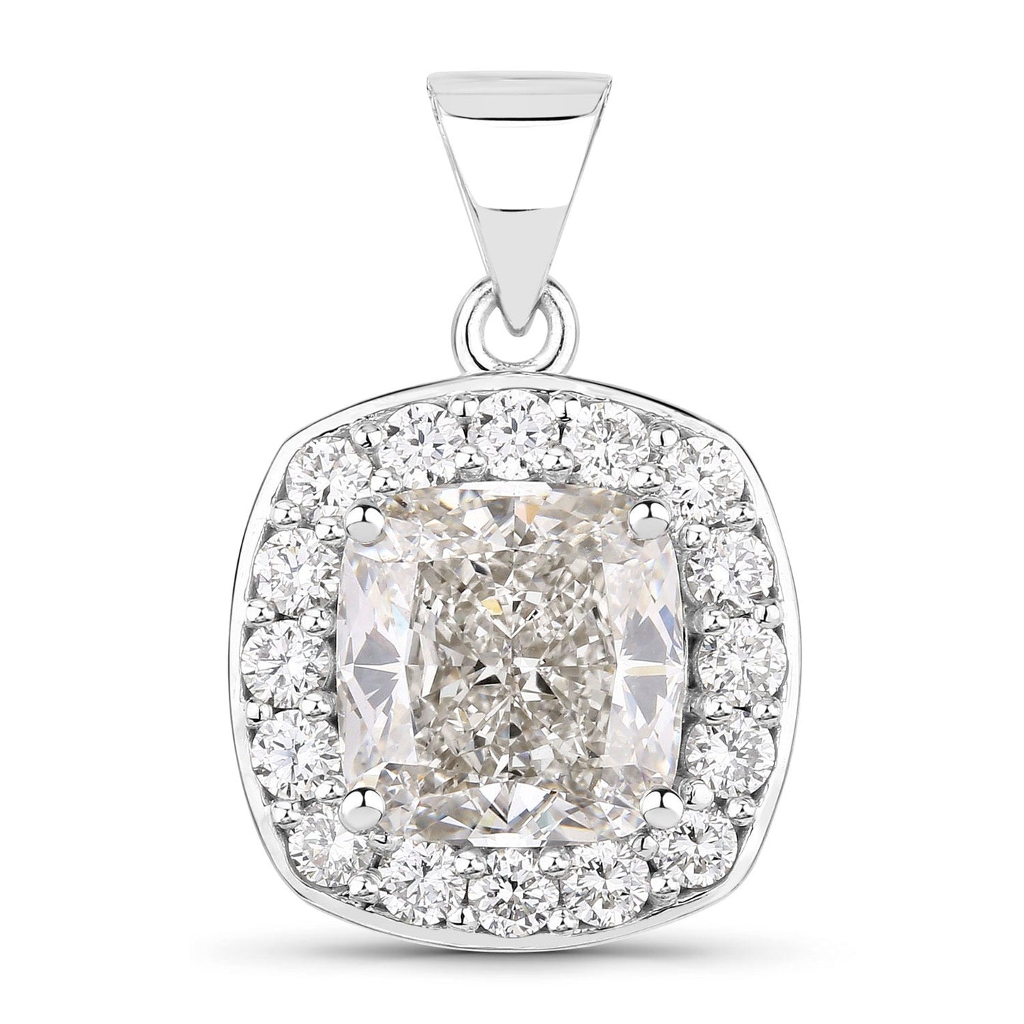 3.50 Ct Cushion Cut Lab Diamond Halo Bridal Platinum Pendant