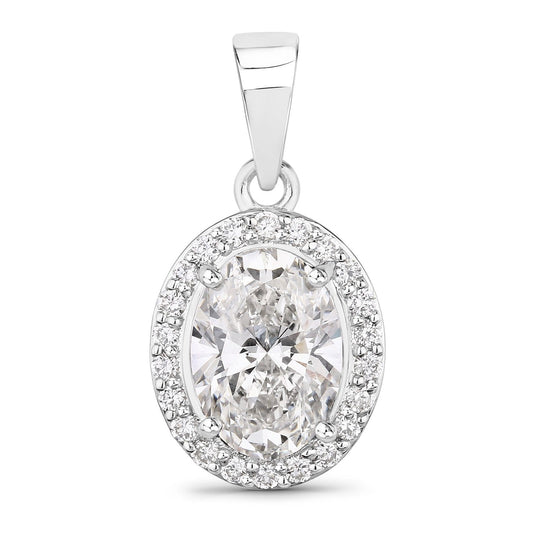 1.74 Ct Lab Grown Diamond Bridal Oval Halo Platinum Pendant