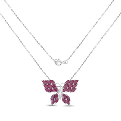 3.12 Ct Marquise Pink Ruby Prong Silver Butterfly Cluster Pendant Necklace