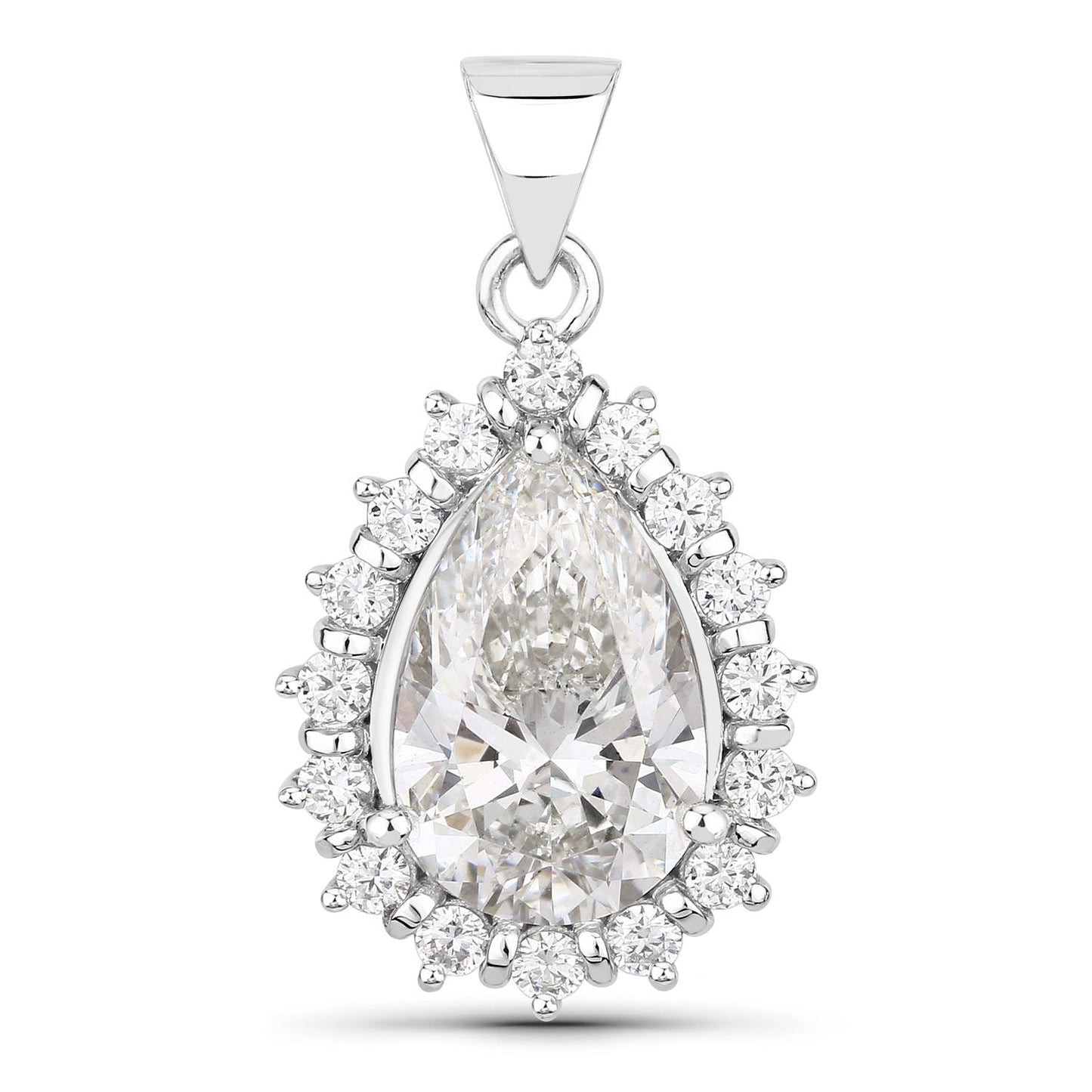 3.56 Ct Lab Grown Diamond Platinum Halo Floral Bridal Teardrop Pendant