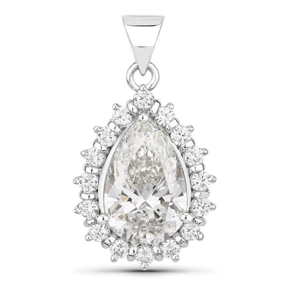 3.56 Ct Pear Lab Diamond Prong Platinum Halo Floral Teardrop Bridal Pendant
