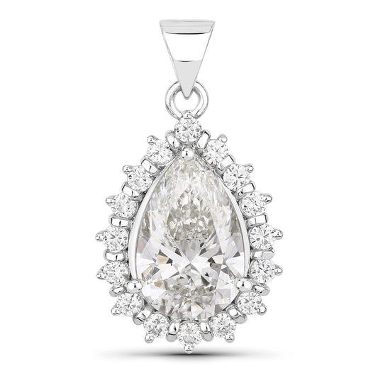 3.56 Ct Pear Lab Diamond Prong Platinum Halo Floral Teardrop Bridal Pendant