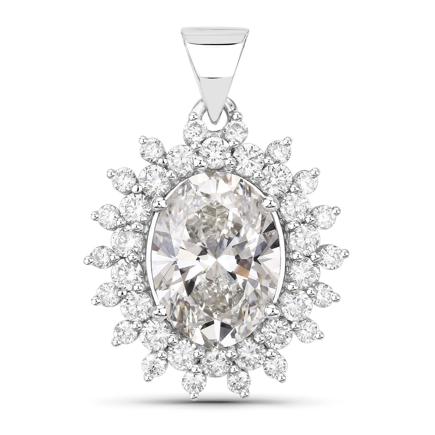 3.79 Ct Lab Grown Diamond Platinum Oval Floral Halo Bridal Pendant