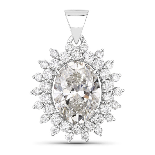 3.79 Ct Lab Grown Diamond Platinum Oval Floral Halo Bridal Pendant