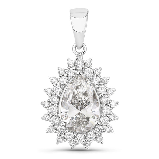 3.90 Ct Pear Shaped Lab Diamond Prong Platinum Bridal Floral Halo Teardrop Pendant