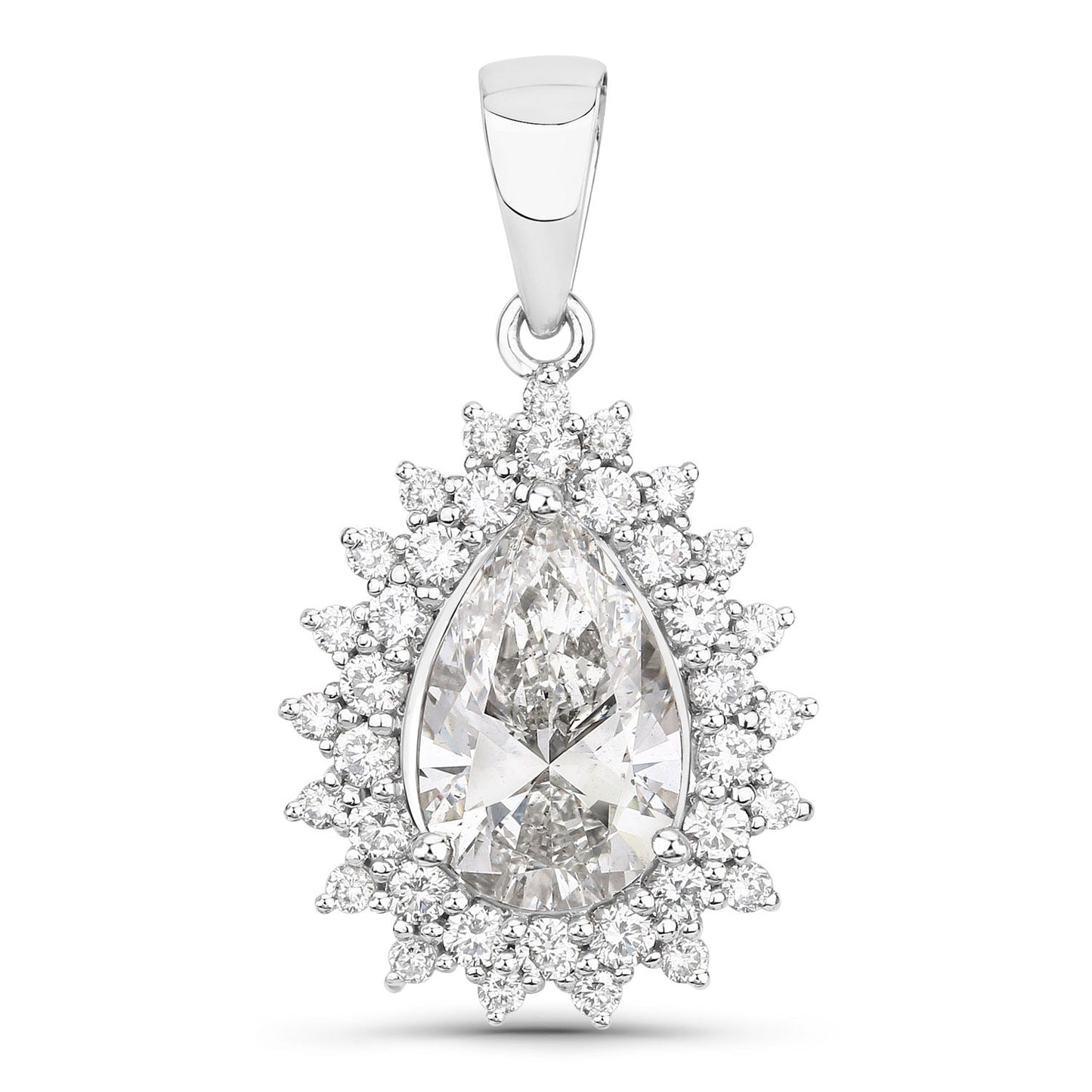 3.90 Ct Pear Shaped Lab Diamond Platinum Bridal Floral Halo Pendant