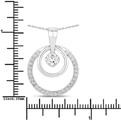 1 Cttw Round White Lab Grown Diamond Rhodium Plated Silver Double Circle Halo Pendant Necklace