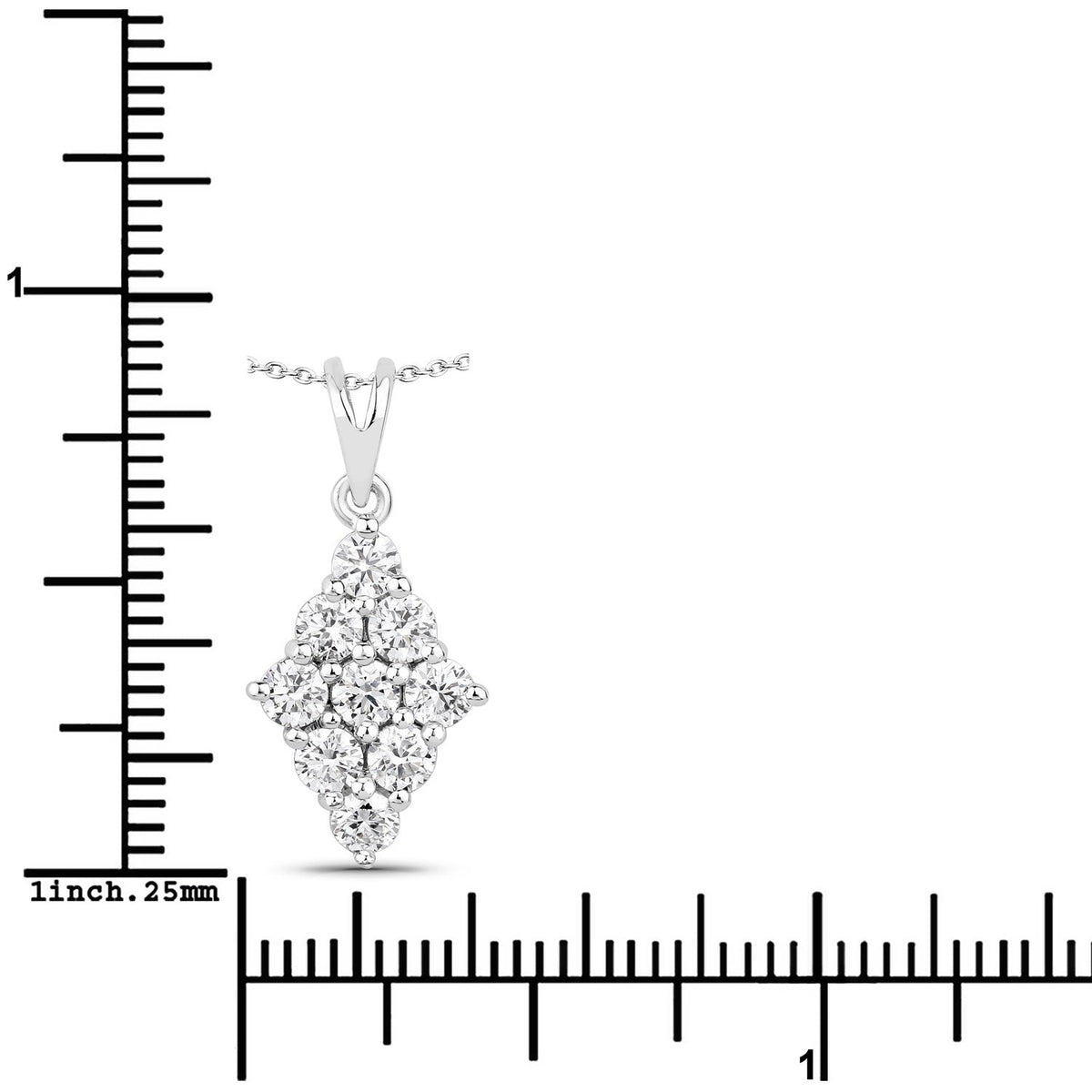 1.01 Cttw Round Lab Diamond  Rhodium Plated Silver Rhombus Cluster Pendant Necklace