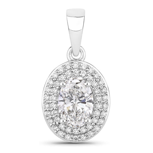 0.92 Ct Oval Lab Grown Diamond Prong Platinum Double Halo Bridal Pendant