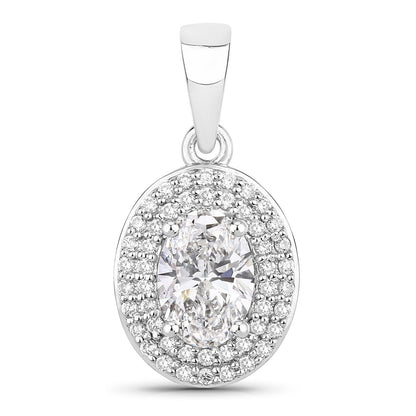 0.92 Ct Oval Lab Grown Diamond Platinum Double Halo Bridal Pendant