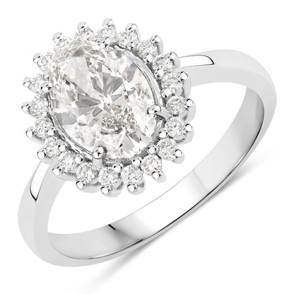 Halo Style 1.73 Ct Lab Diamond Oval Platinum Bridal Floral Ring