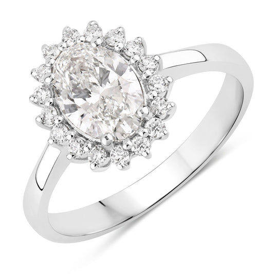 1.28 Ct Oval Lab Diamond Prong Platinum Halo Bridal Floral Ring