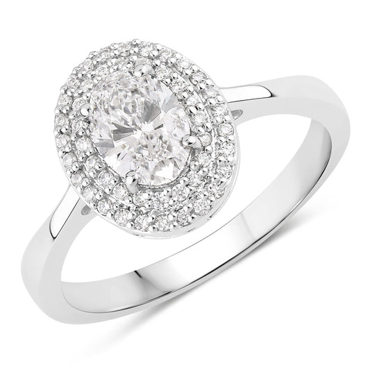0.91 Ct Oval Lab Grown Diamond Prong Platinum Double Halo Bridal Ring