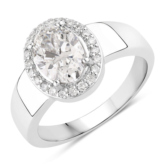 1.80 Ct Oval Lab Grown Diamond Thick Band Platinum Halo Bridal Ring