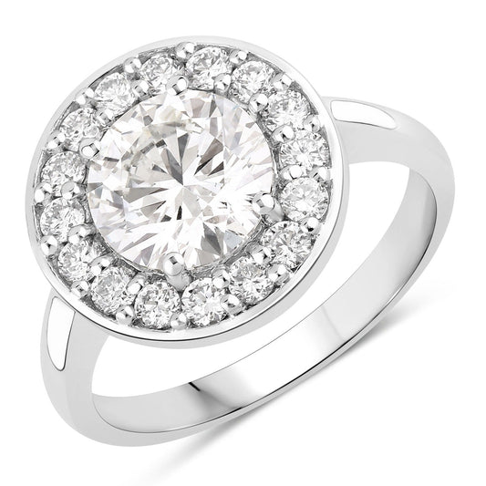 2.48 Ct Round Lab Grown Diamond Prong Platinum Halo Bridal Ring